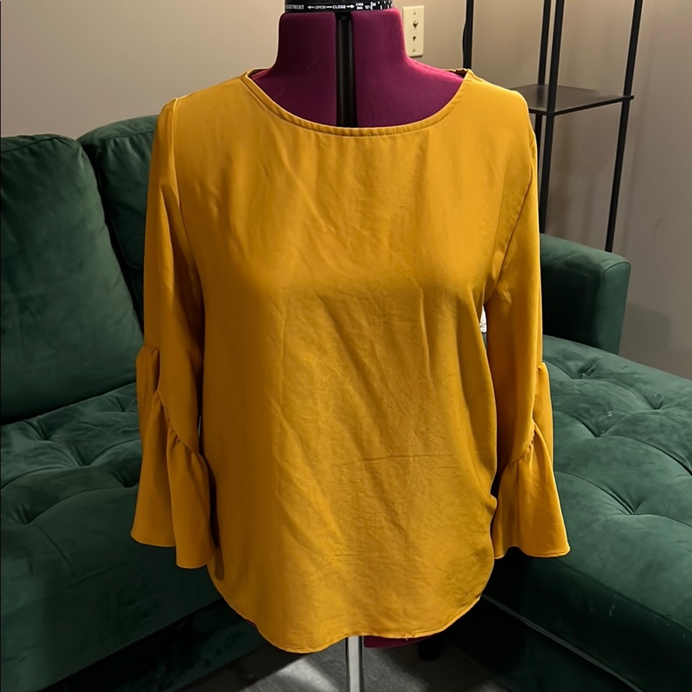 Blue Rain Women's Mustard Yellow Top w/ Bell Bottom Sleeves | Size M